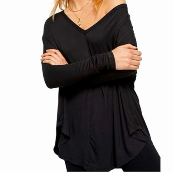 Free People Tops - Free People Moonshine V-Beck Black Off-Shoulder Long Sleeve Tunic Medium